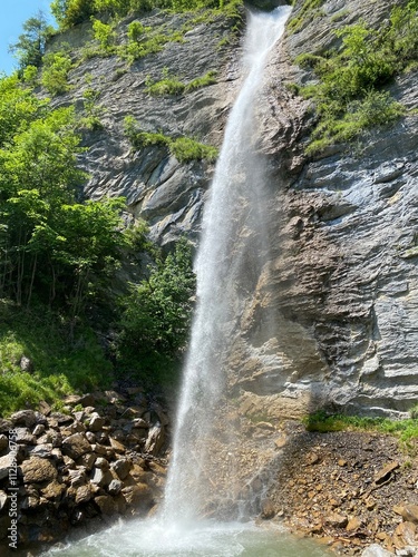 Dundelbachfall II or lower waterfall on the Dundelbach stream - Canton of Obwalden, Switzerland (Dundelbachfall 2 oder der untere Wasserfall am Dundelbach - Kanton Obwald, Schweiz) photo