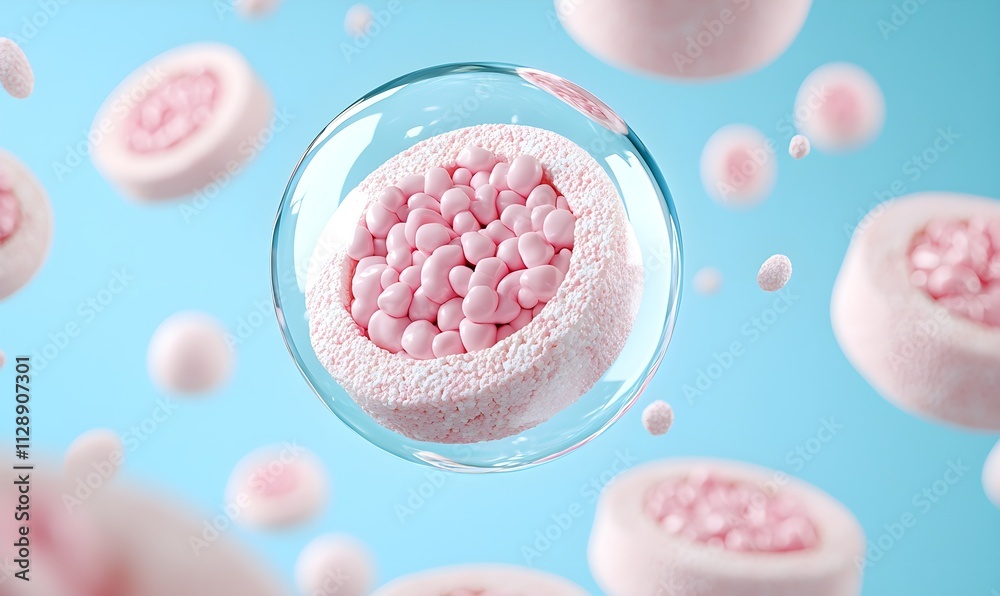 Abstract Representation of Pink and White Cells Floating in a Light Blue Background Abstract Representation of Pink and White Cells Floating in a Light Blue Background