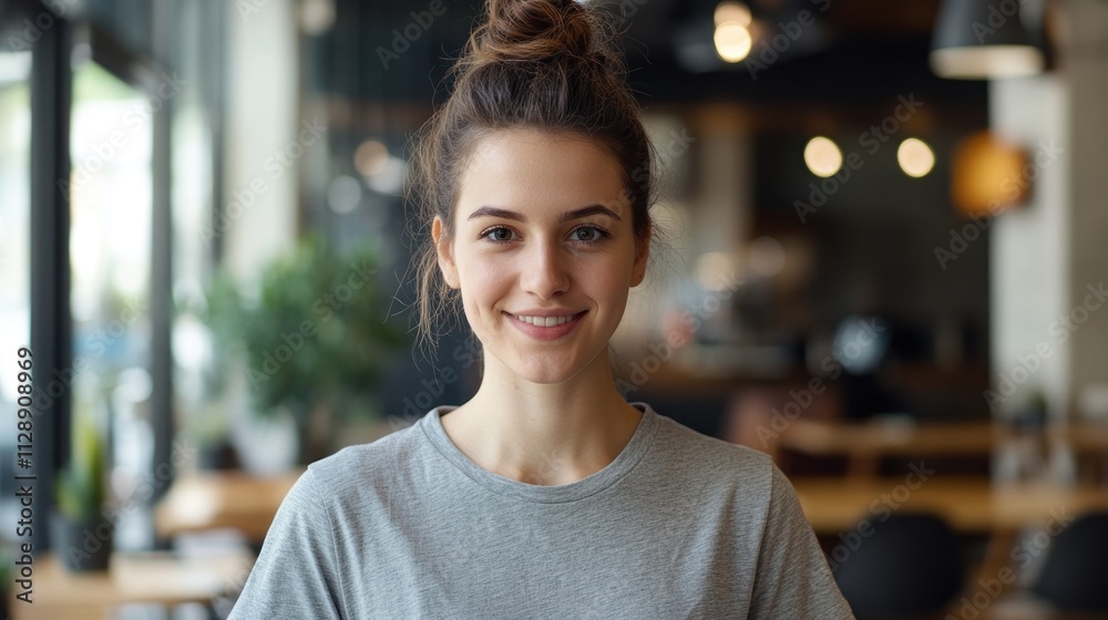 Portrait of a Smiling Young Woman in a Cafe Portrait of a Smiling Young Woman in a Cafe