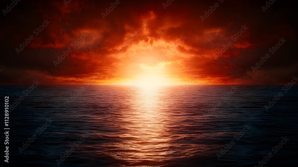 Dramatic sunset over a tranquil ocean horizon Dramatic sunset over a tranquil ocean horizon