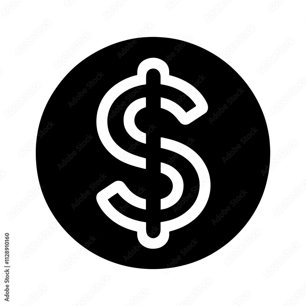 Obraz premium Black round shape with united states us dollar sign icon vector illustration design on white background.