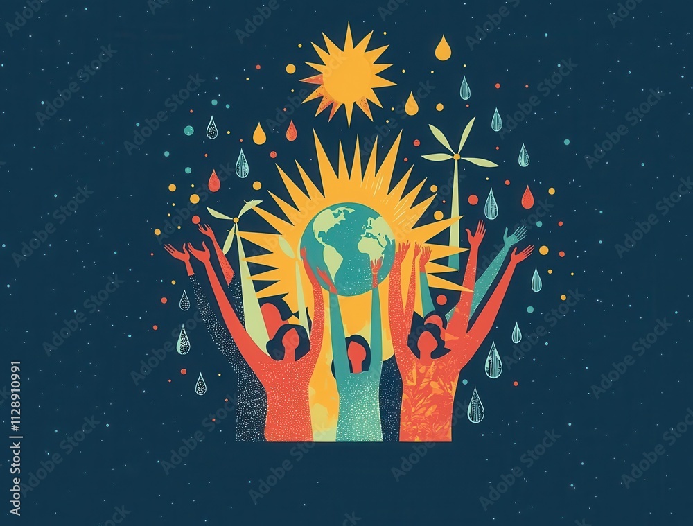 Sustainability and unity represented in vibrant illustration Sustainability and unity represented in vibrant illustration