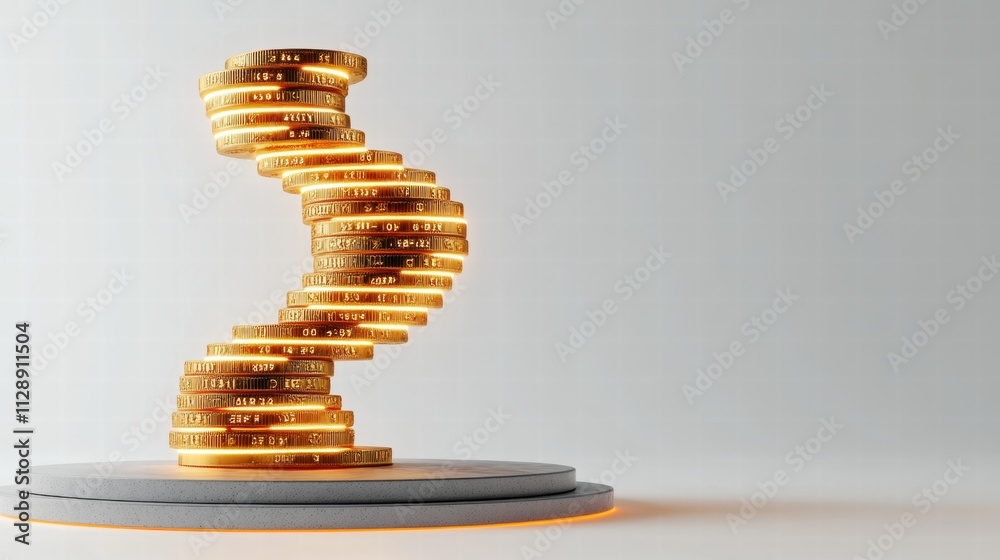 Golden Coins Spiral on Concrete Pedestal Golden Coins Spiral on Concrete Pedestal