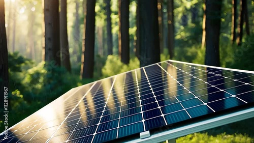 Solar Panel in Forest Environment Capturing Sunlight for Renewable Energy Production

 photo