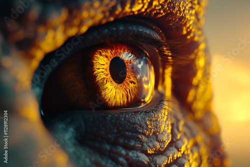 A hyper-realistic close-up of an elephant eye reflecting a serene landscape, with intricate details of its skin and lashes in sharp focus