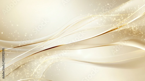 Elegant gold wave lines on a soft beige background with sparkling particles. Perfect for luxury, elegance, and minimalist design concepts.