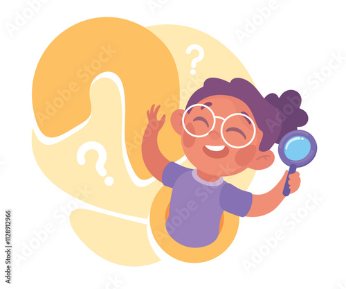 Search with Girl Character with Magnifier Vector Illustration