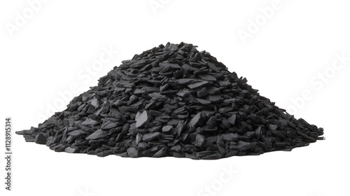 Pile of black graphite flakes isolated on white background Isolated on white background or PNG