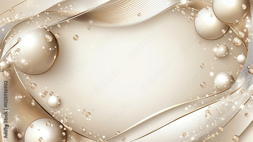 Obraz premium Elegant abstract background with flowing curves and spheres in soft beige tones, creating a luxurious and sophisticated design.