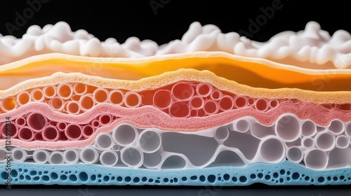 Crosssection of a composite material showcasing layered polymers, innovative design, advanced material science photo