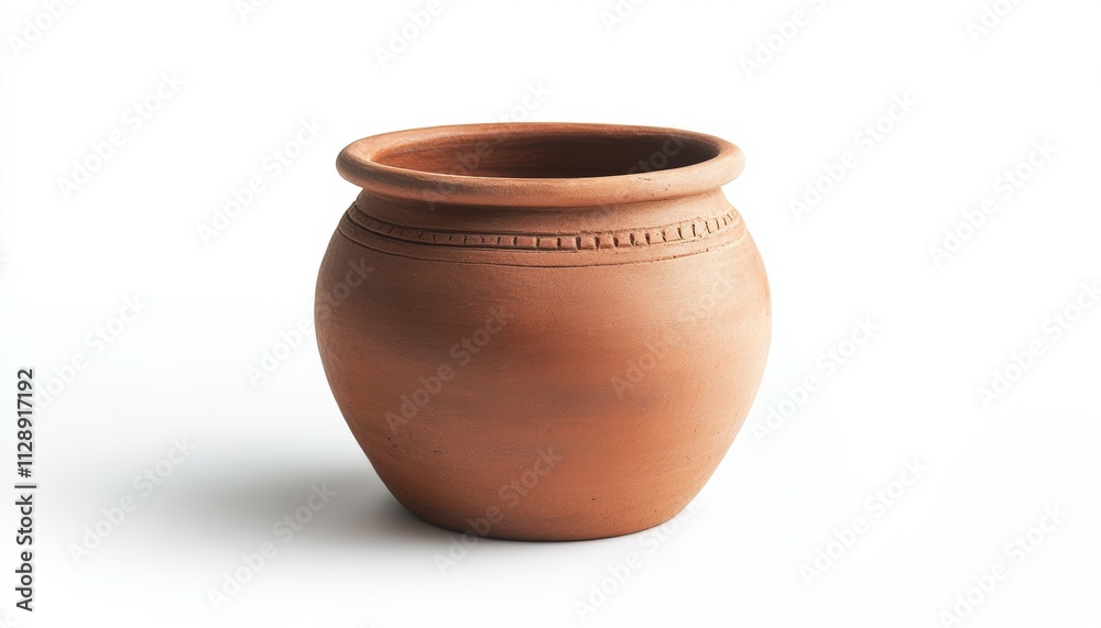 handcrafted clay pot with minimalistic design on white background handcrafted clay pot with minimalistic design on white background