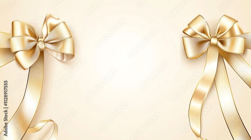 Elegant gold bows on a soft cream background, perfect for holiday or celebration themes, adding a touch of luxury and sophistication.