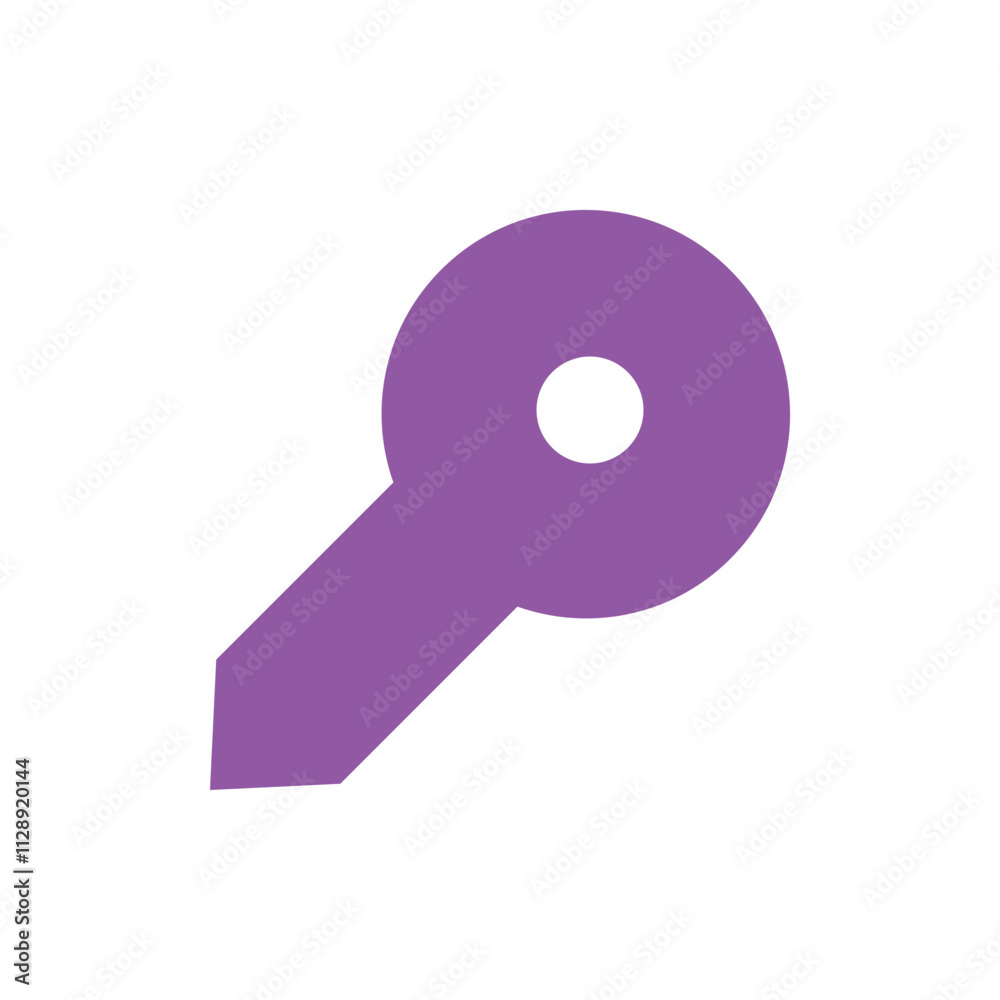 Pixelated purple key icon, simple design, digital illustration. Pixelated purple key icon, simple design, digital illustration.