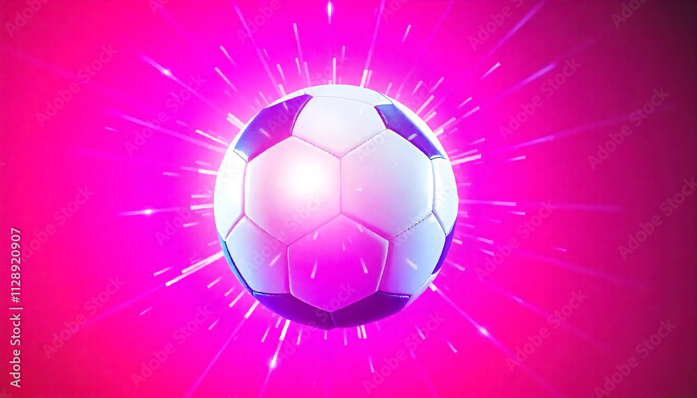 Fototapeta premium Suspended in Neon: A Futuristic Football Glows Brilliantly Against a Bold Pink Background