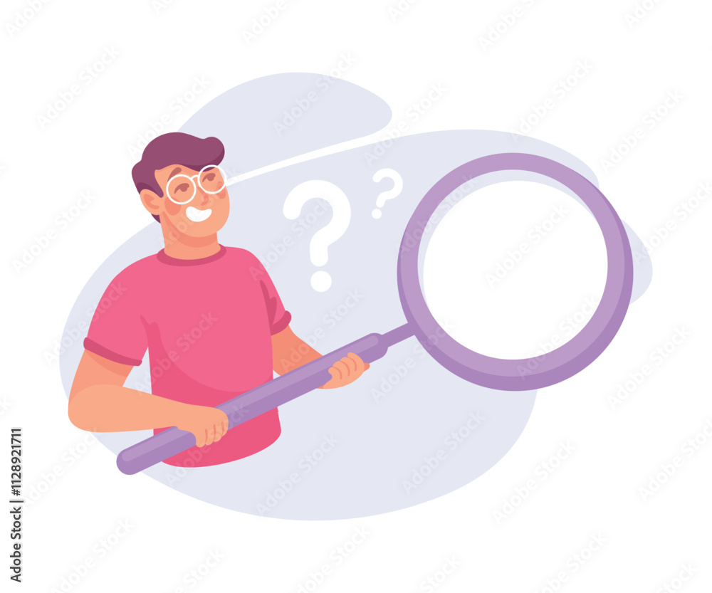 Fototapeta premium Search with Man Character with Magnifier Vector Illustration
