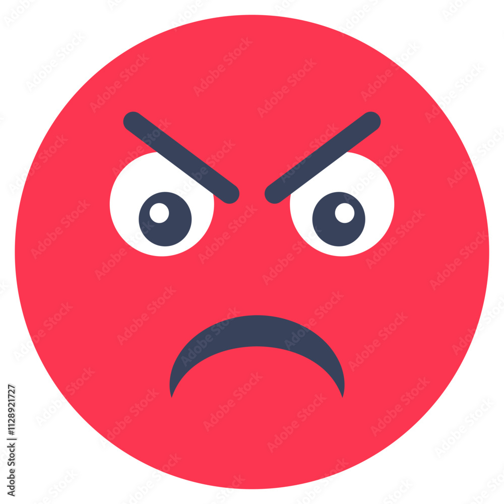 Conceptual flat rounded design icon of angry face Conceptual flat rounded design icon of angry face