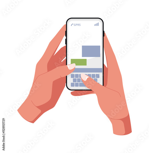 Hand using mobile messenger app