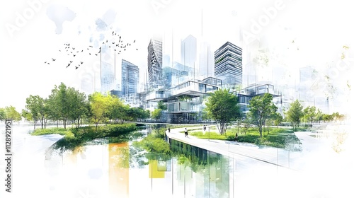 Wallpaper Mural A conceptual design of regenerative design principles, highlighting systems that restore and replenish natural resources, integrated into a modern urban environment Torontodigital.ca