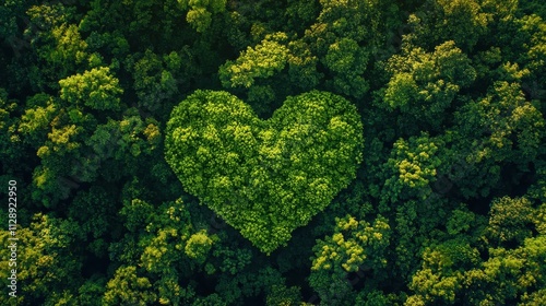 Heart-Shaped Green Tree Canopy Over Lush Forest Landscape