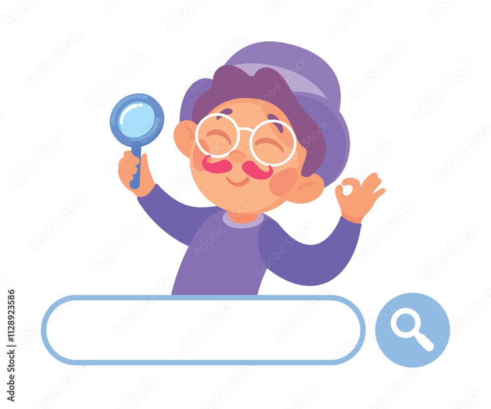 Search with Boy Detective with Browser Field Vector Illustration Search with Boy Detective with Browser Field Vector Illustration