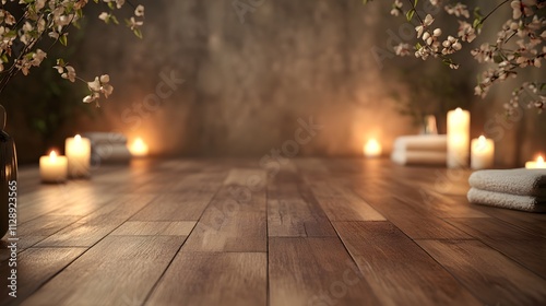 Wallpaper Mural An enchanting background for your spa-themed photo backdrop, with a soft focus on the wood flooring, surrounded by candles and towels Torontodigital.ca