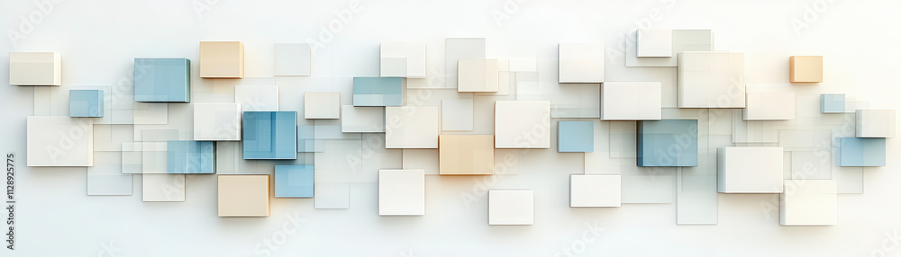 Abstract wall art composed of overlapping squares and rectangles in soft blue, beige, and white, creating a geometric and minimalist visual effect. Abstract wall art composed of overlapping squares and rectangles in soft blue, beige, and white, creating a geometric and minimalist visual effect.