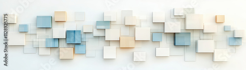 Wallpaper Mural Abstract wall art composed of overlapping squares and rectangles in soft blue, beige, and white, creating a geometric and minimalist visual effect. Torontodigital.ca