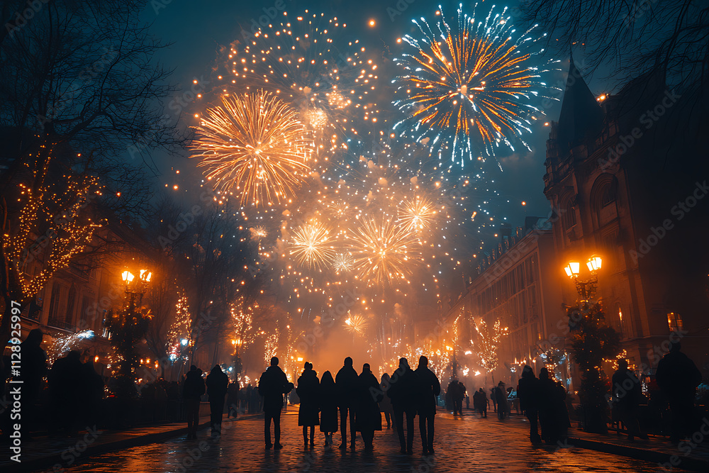 The first day of the year celebrated with dazzling fireworks, lively parties, festive decorations, and joyous traditions marking a fresh start