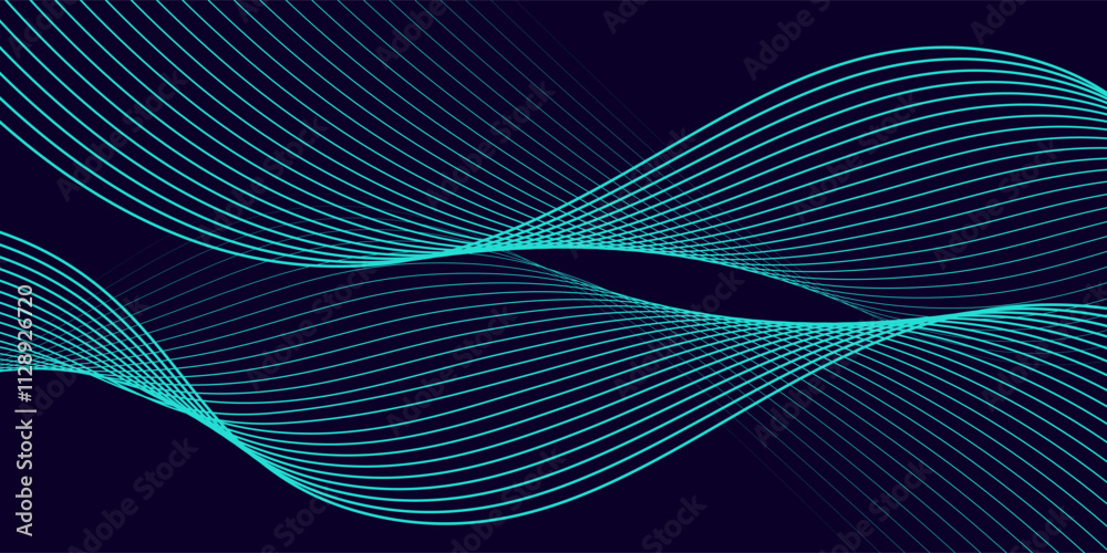Abstract glowing wave lines on dark blue background. Dynamic wave pattern. Modern flowing wavy lines. Futuristic technology concept. Suit for banner, poster, cover, brochure, flyer, website Abstract glowing wave lines on dark blue background. Dynamic wave pattern. Modern flowing wavy lines. Futuristic technology concept. Suit for banner, poster, cover, brochure, flyer, website
