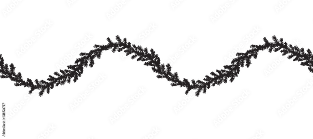 Pine tree branches. Wavy seamless border. Vector graphic illustration for Christmas or New Year design. Spruce twigs endless pattern. Winter holiday template for postcard, wallpaper, wrapping, fabric. Pine tree branches. Wavy seamless border. Vector graphic illustration for Christmas or New Year design. Spruce twigs endless pattern. Winter holiday template for postcard, wallpaper, wrapping, fabric.