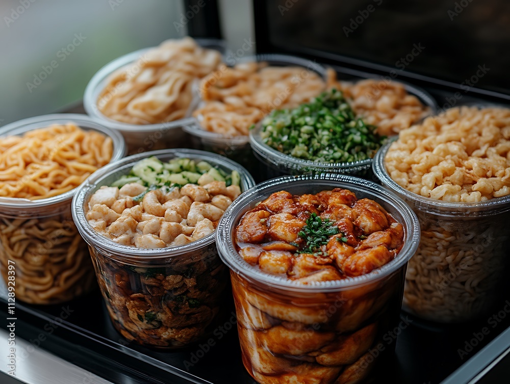Assorted Asian Cuisine Dishes In Clear Containers Assorted Asian Cuisine Dishes In Clear Containers