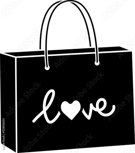 Valentine shopping paper bag silhouette vector.
Valentine's Day gift bag icon.
Isolated Valentine's Day element.
Transparent background.