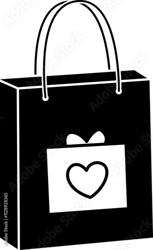 Valentine shopping paper bag silhouette vector.
Valentine's Day gift bag icon.
Isolated Valentine's Day element.
Transparent background.