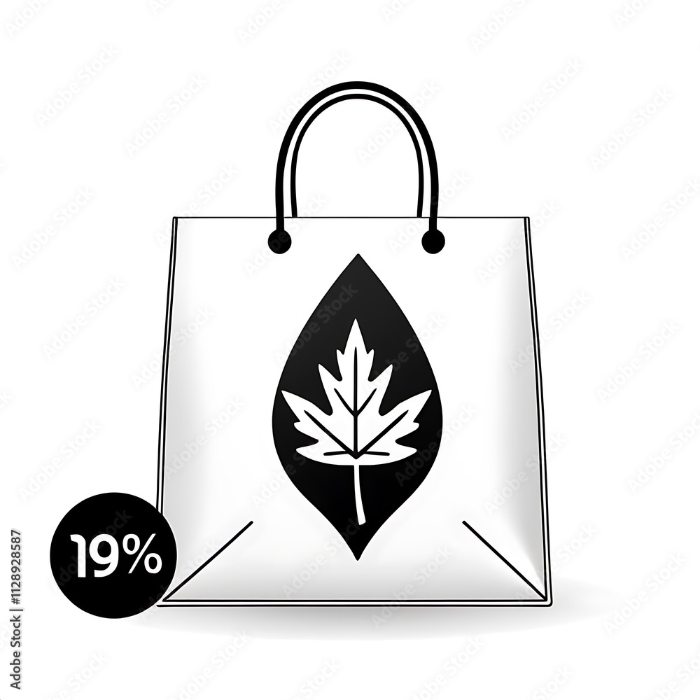 Eco-Friendly Shopping Bag: A simple yet elegant white shopping bag with a black leaf design, symbolizing sustainability and eco-consciousness. The Eco-Friendly Shopping Bag: A simple yet elegant white shopping bag with a black leaf design, symbolizing sustainability and eco-consciousness. The