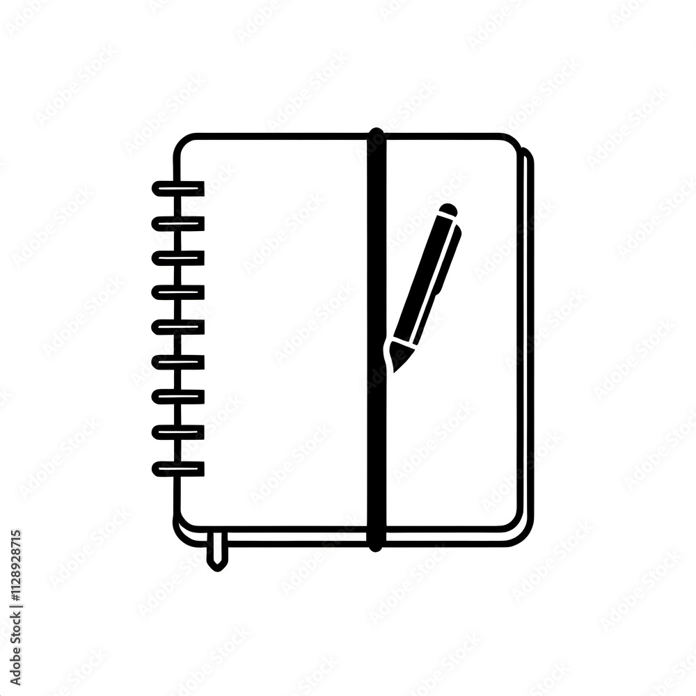 Closed Notebook with Pen: A simple yet powerful icon representing the art of note-taking, organization, and planning. Closed Notebook with Pen: A simple yet powerful icon representing the art of note-taking, organization, and planning.