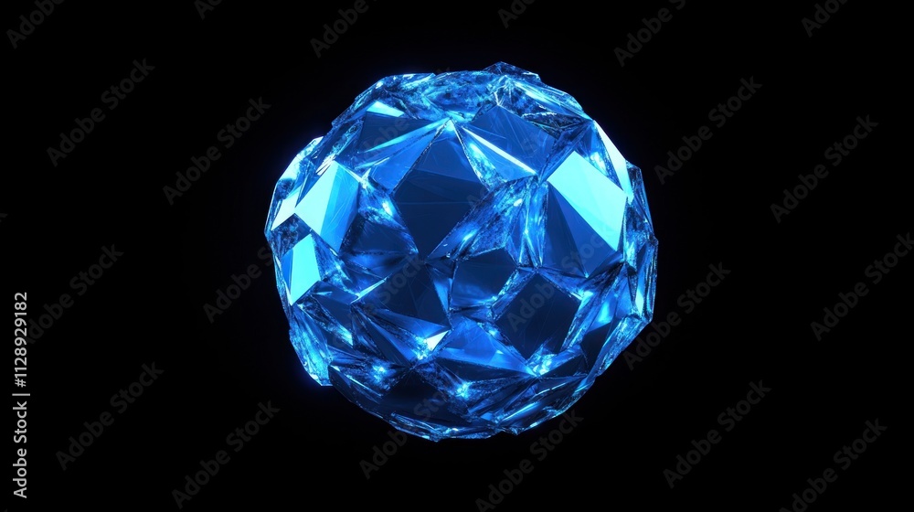 Abstract Blue Crystal Sphere: A Glowing Facet of Digital Art Abstract Blue Crystal Sphere: A Glowing Facet of Digital Art