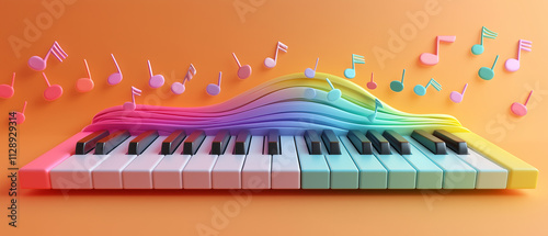Rainbow Piano Keyboard with Musical Notes.