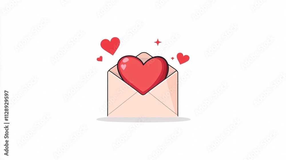 Red Heart Inside Open Envelope Conceptual Image for Love and Romance Designs