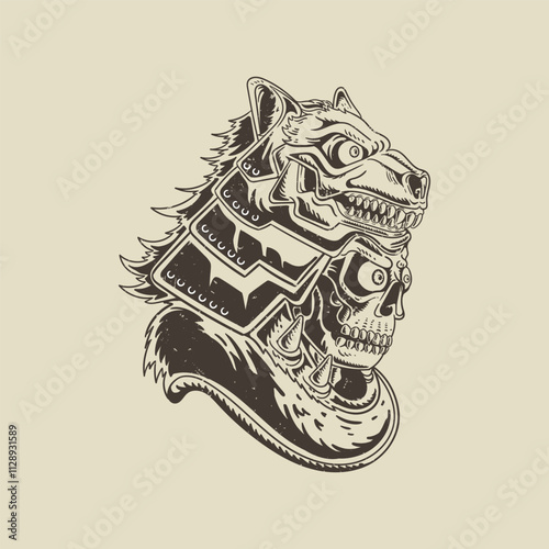 illustration of a skull wearing a wolf hat.