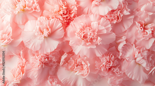 A seamless background of repeating carnation patterns in soft pink tones, fading towards the edges