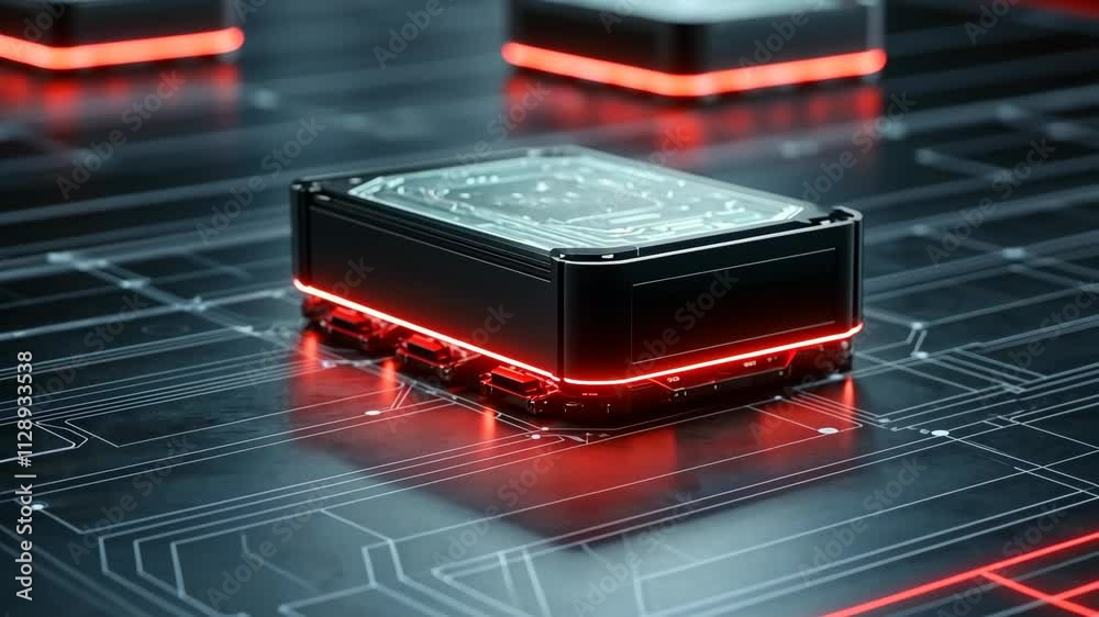 Futuristic Technology Concept with Glowing Elements and High-Tech Design in Dark Environment Futuristic Technology Concept with Glowing Elements and High-Tech Design in Dark Environment