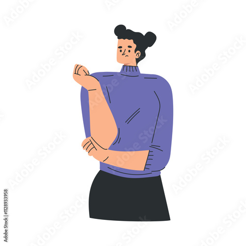 Serious Woman Character with Gesture and Face Expression Vector Illustration