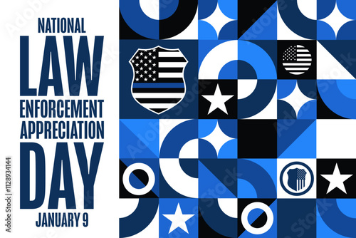 National Law Enforcement Appreciation Day. January 9. Holiday concept. Template for background, banner, card, poster with text. Vector EPS10 illustration.