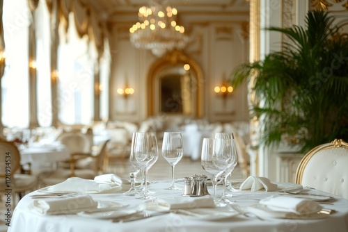 Elegant table setting in a luxurious dining room. photo