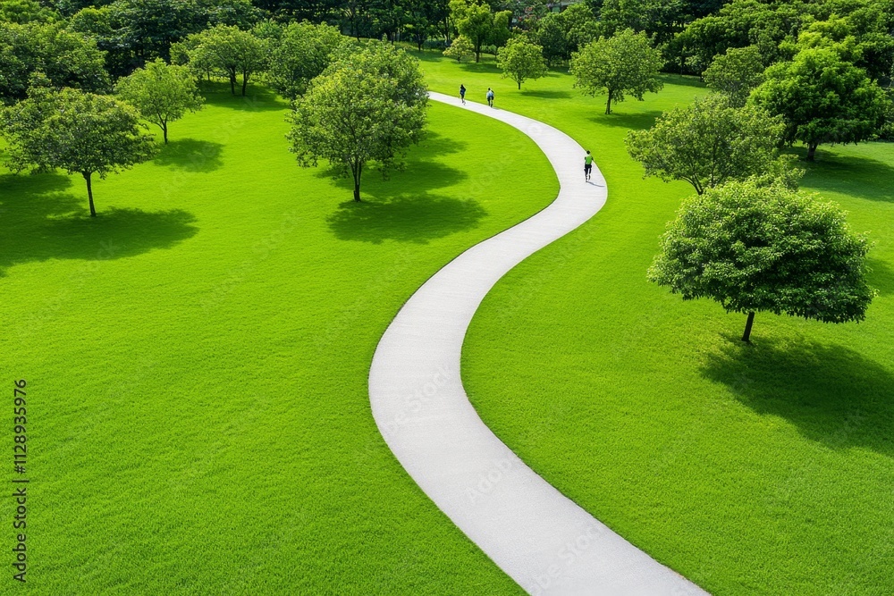 An urban park filled with trees, a jogging trail, and people enjoying the environment on a sunny day An urban park filled with trees, a jogging trail, and people enjoying the environment on a sunny day