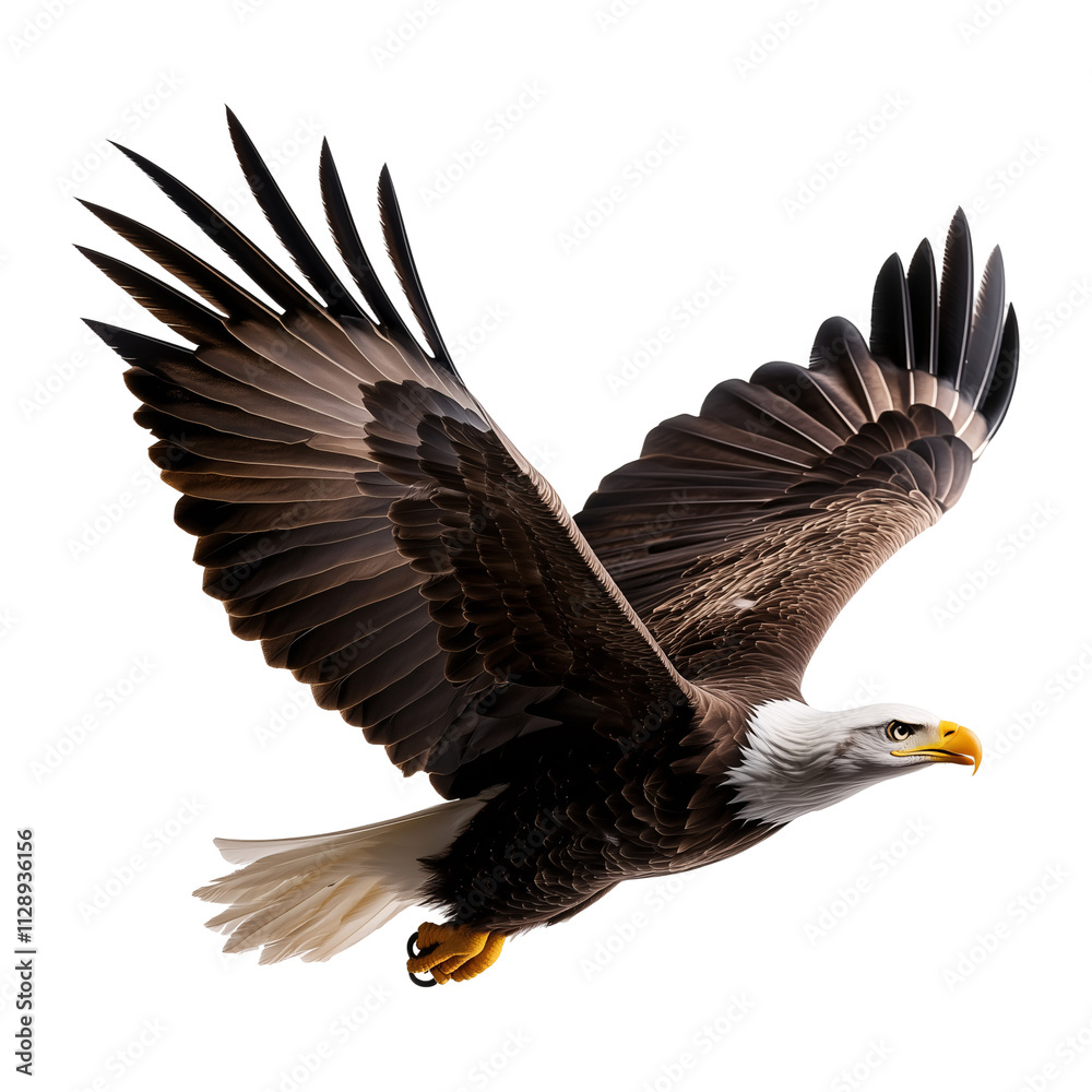 Obraz premium A majestic eagle soaring through the air with its wings spread wide isolated on a transparent background
