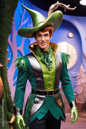 Peter Pan in a Contemporary Woodland-Inspired Outfit, Oversized Hat in the City