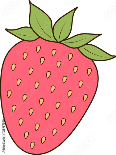 Fresh and juicy strawberry flat, cartoon vector sketch illustration