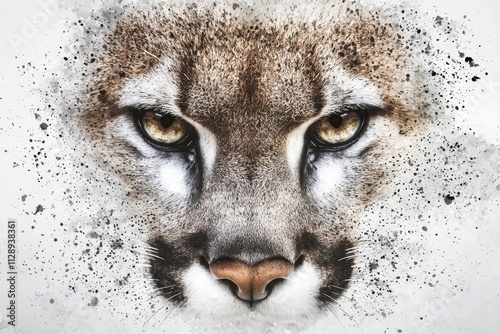 An unusual style portrait of a puma, created as an Aquarell illustration.