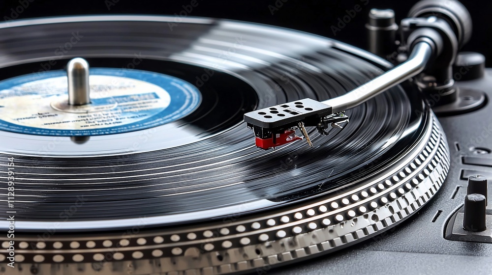 Close-up of turntable playing vinyl record. Close-up of turntable playing vinyl record.